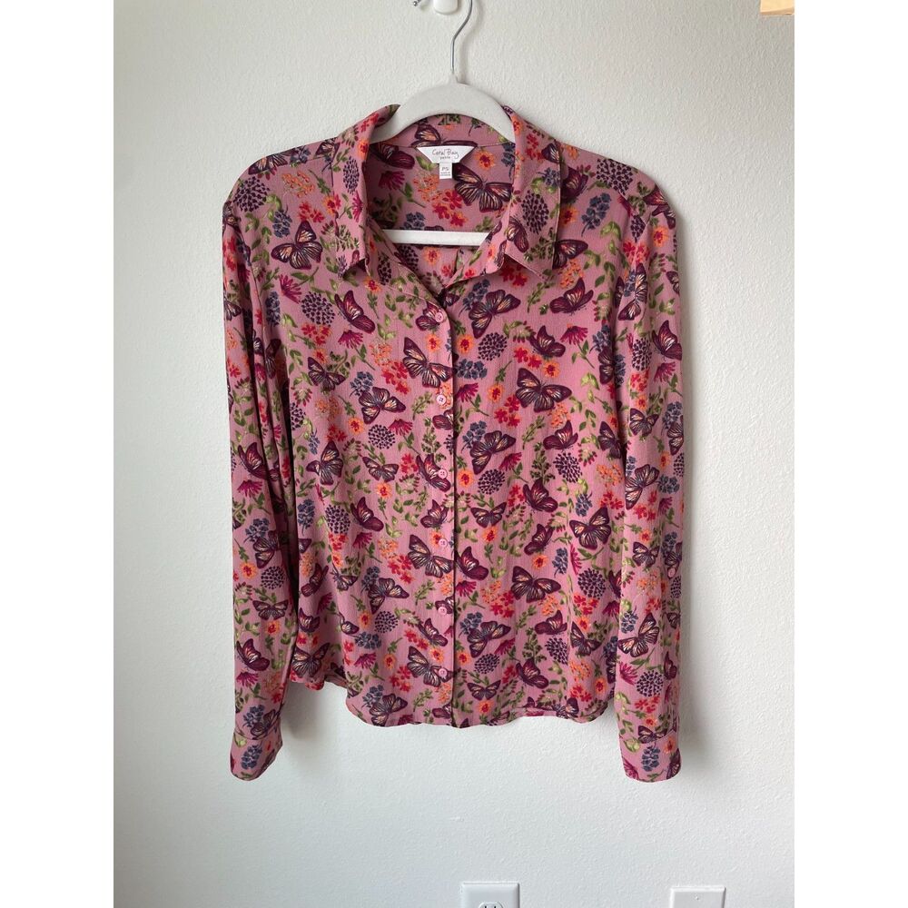 FAIRYCORE Butterfly Floral Blouse PS Vintage Coral Bay Pink Whimsical Top